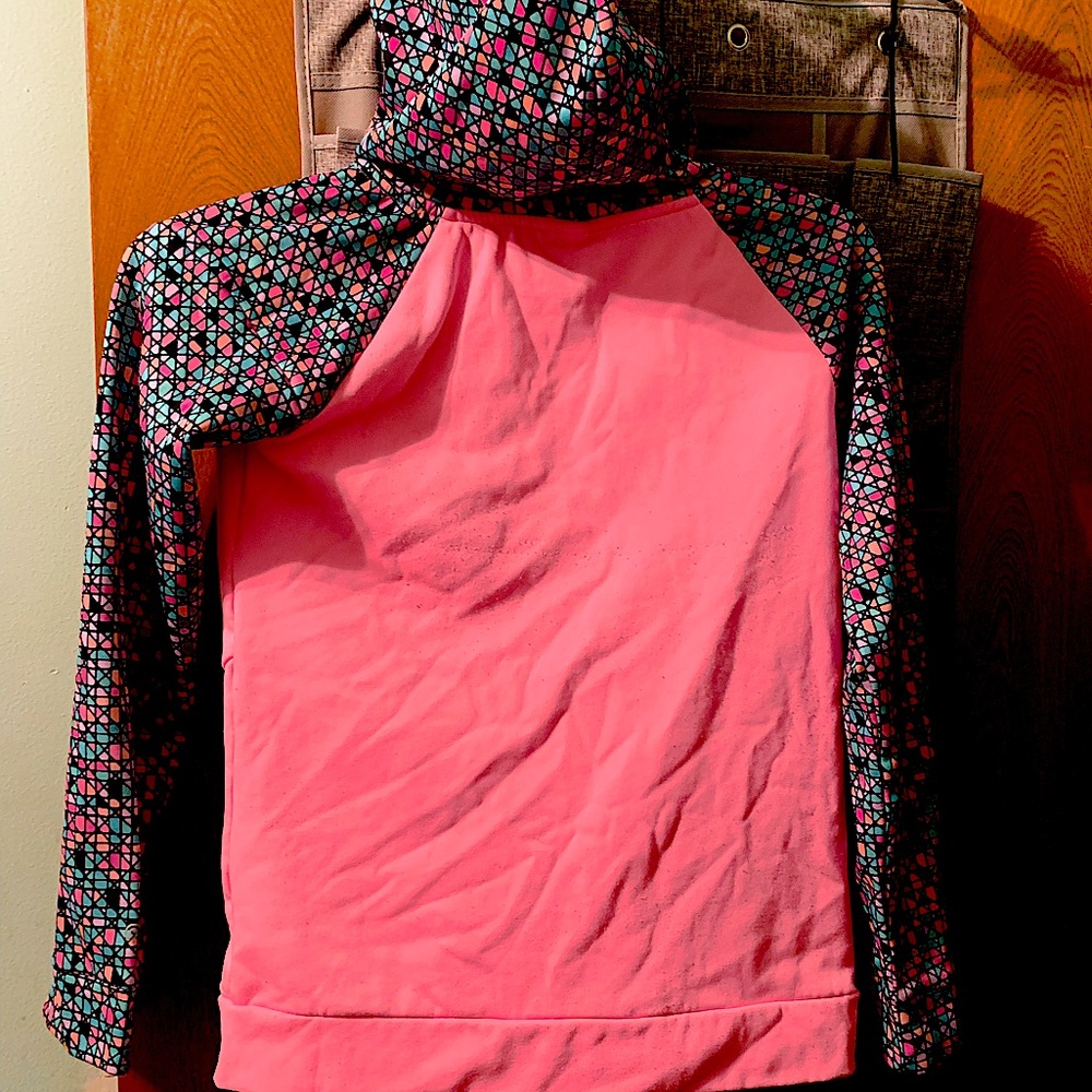 This is a pink and orange and blue